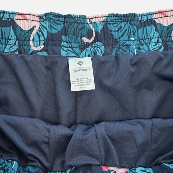 Men's Large Teal Flamingo Vacation Resort Swimming Lined Drawstring Trunk Shorts - Picture 4 of 5